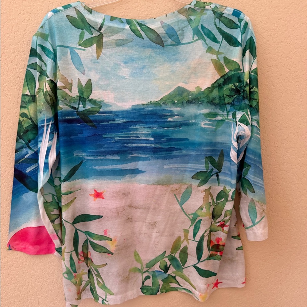 Chico's Pink Flamingo Tropical Long-Sleeve Tee - Picture 2 of 8